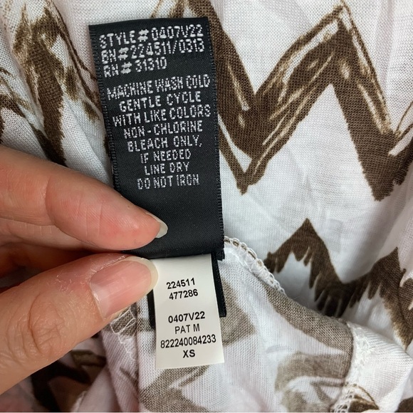 AB Studio White Brown Chevron Spaghetti Straps Fringe Blouse - Picture 10 of 16